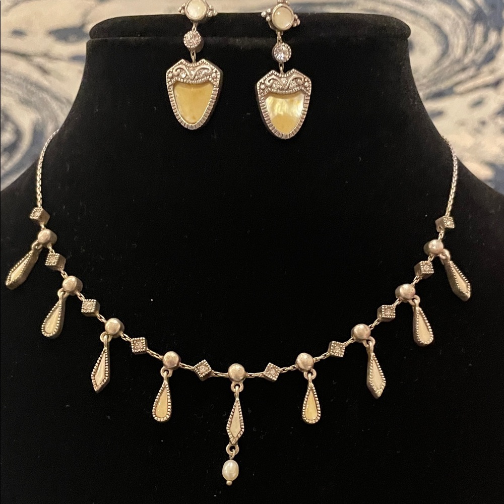 Vintage Silver, Mother of Pearl Necklace & Earrings Sold as Set!